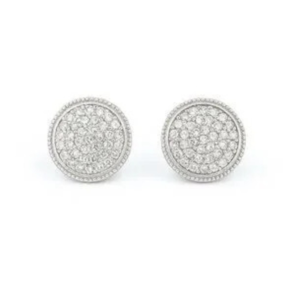 ? Sparkling Pav Round Clips Earrings Silver Tone, Classic Elegant Shine